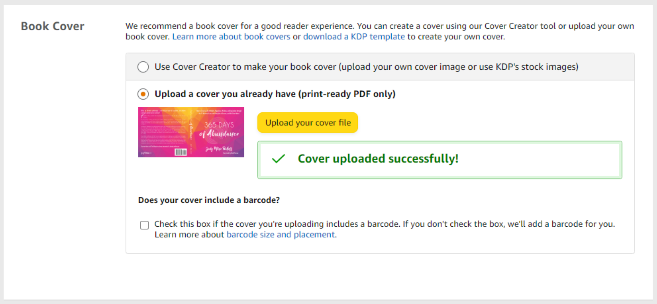 upload paperback cover to amazon