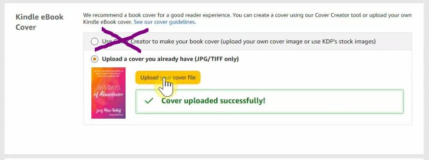 upload your cover to amazon kdp